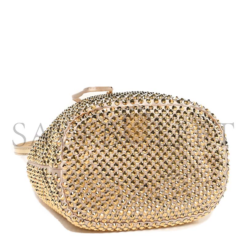 PRADA MINI CRYSTAL-EMBELLISHED SATIN BUCKET BAG IN GOLD 1BE067 (19.5*15.5*10cm)
